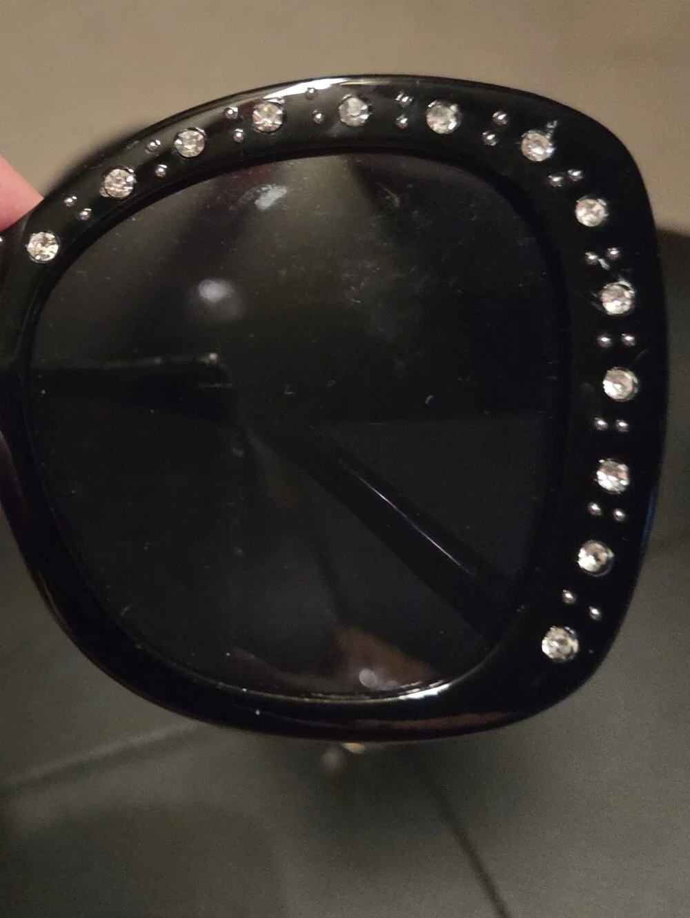 Black Crystal-Trim Oversized Women's Sunglasses
